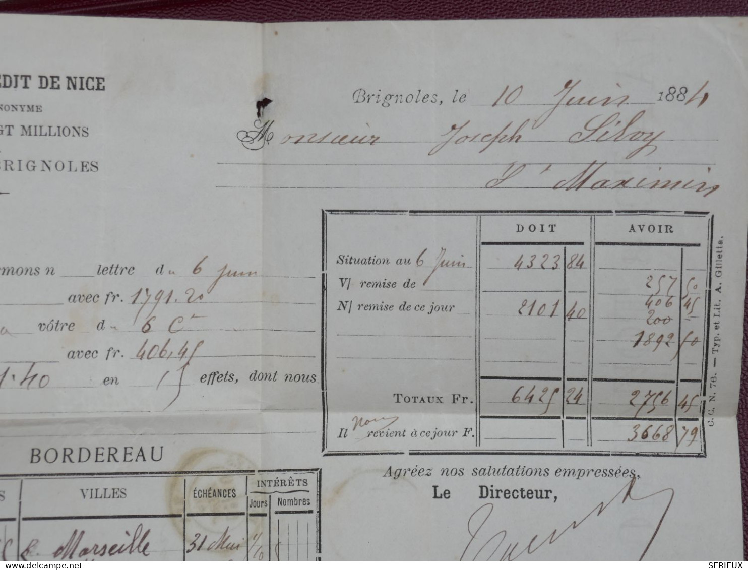 FRANCE BELLE  LETTRECURIOSITé  1884 BRIGNOLLES A ST MAXIMIN  +SAGES 40C VERMILLON  + TIMBRE QUITTANCE . DP8 - 1877-1920: Période Semi Moderne