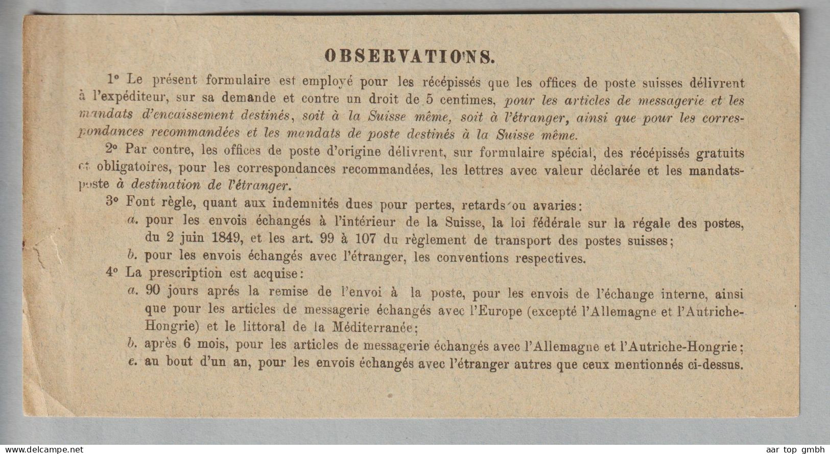 CH Heimat BE Tavannes 1886-02-24 Récépissé (Aufgabeschein) Fr. 213.60 - Cartas & Documentos