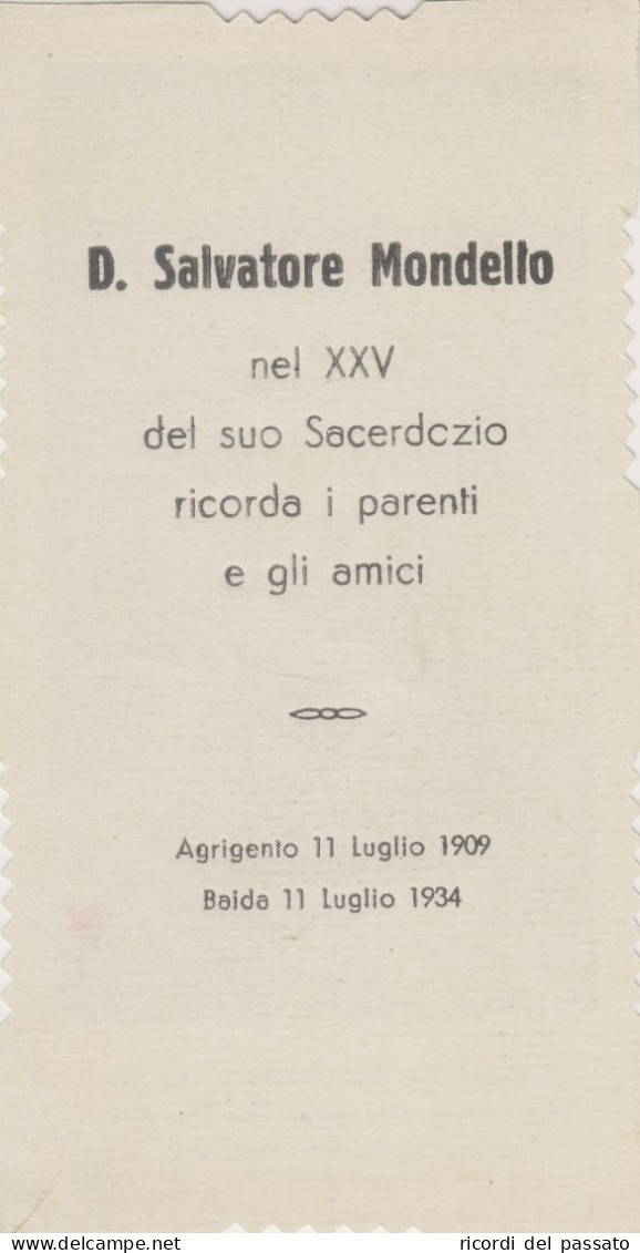 Santino Fustellato Ricordo 25°di Sacerdozio - Agrigento 1909 / Palermo 1934 - Devotieprenten