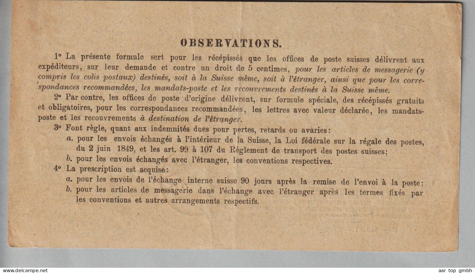 CH Heimat VS Martigny Ville 1888-04-12 Aufgabeschein Fr. 125.-- - Lettres & Documents