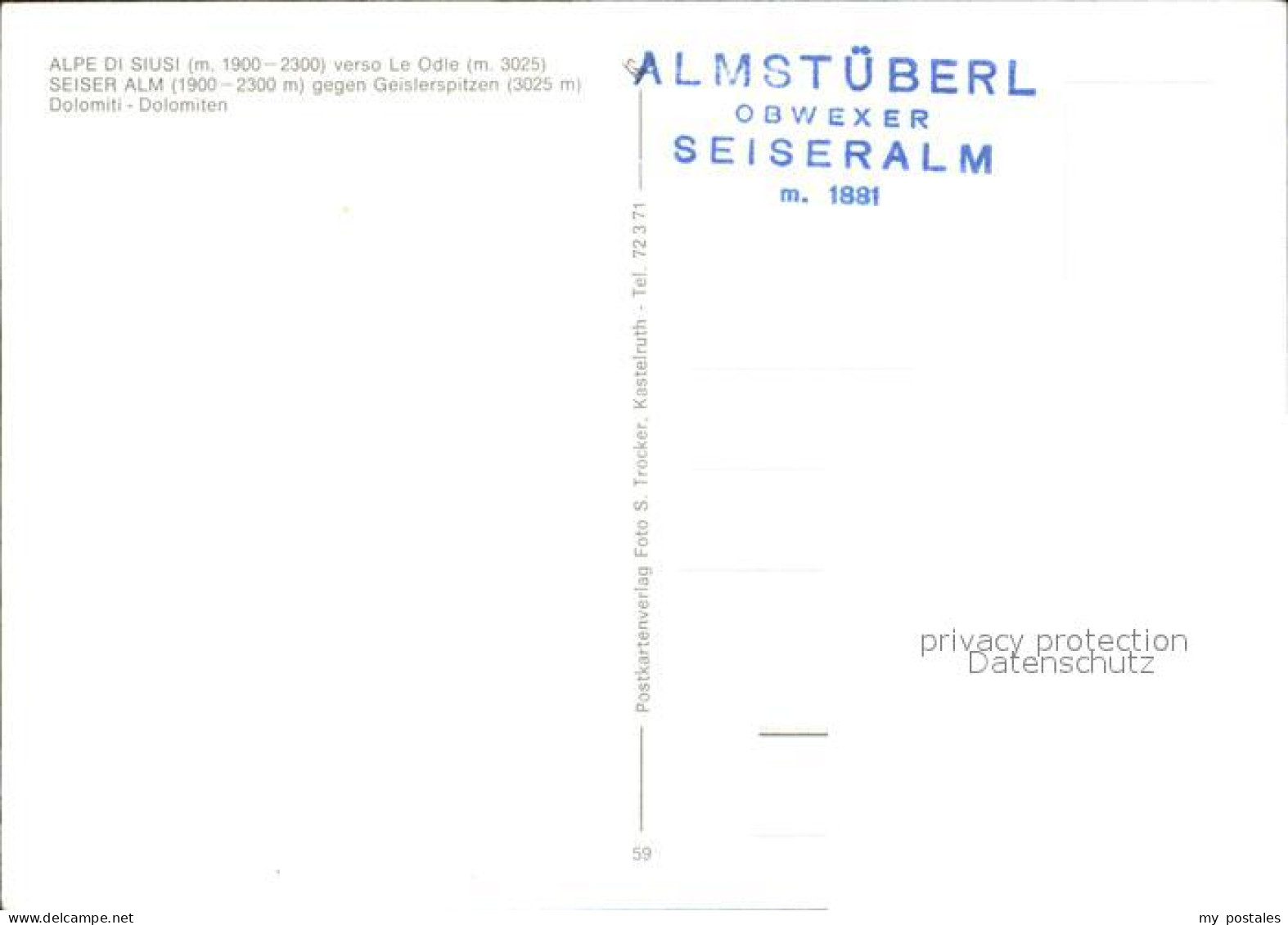 72507563 Seiser Alm Dolomiten Mit Geislerspitzen  Almstueberl Obwexer  - Other & Unclassified