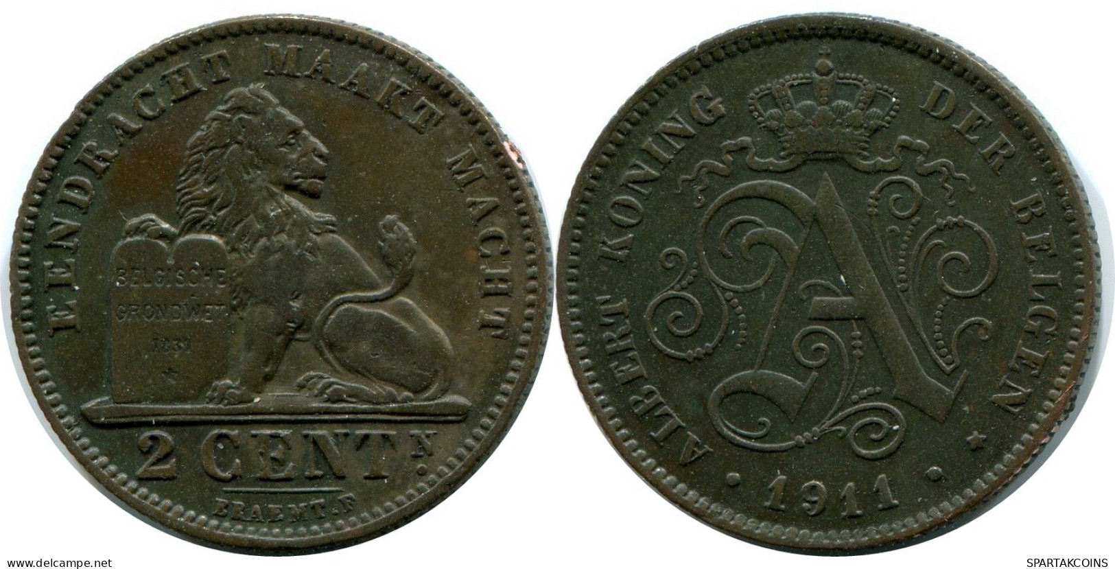 2 CENTIMES 1911 BELGIUM Coin DUTCH Text #AX361.U.A - 2 Cent