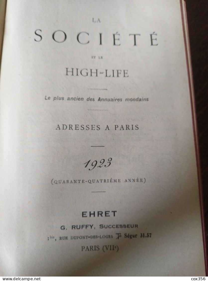 Livre Annuaire MONDAIN BOTTIN La Société Et Le HIGH LIFE 1923 ADRESSE A PARIS - Mode
