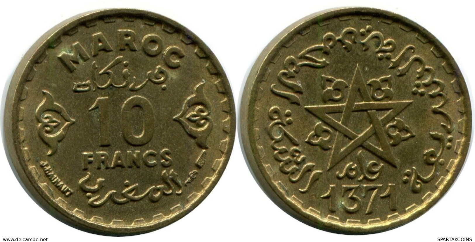 10 FRANCS 1951 MAROC MOROCCO Islamique Pièce #AH680.3.F.A - Maroc