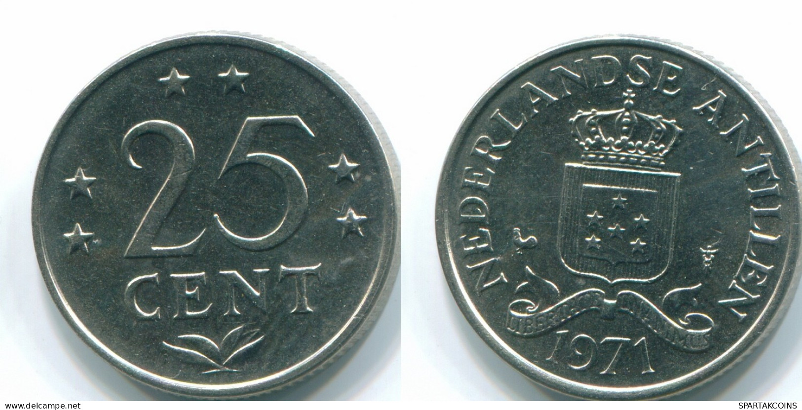 25 CENTS 1971 NETHERLANDS ANTILLES Nickel Colonial Coin #S11592.U.A - Antille Olandesi