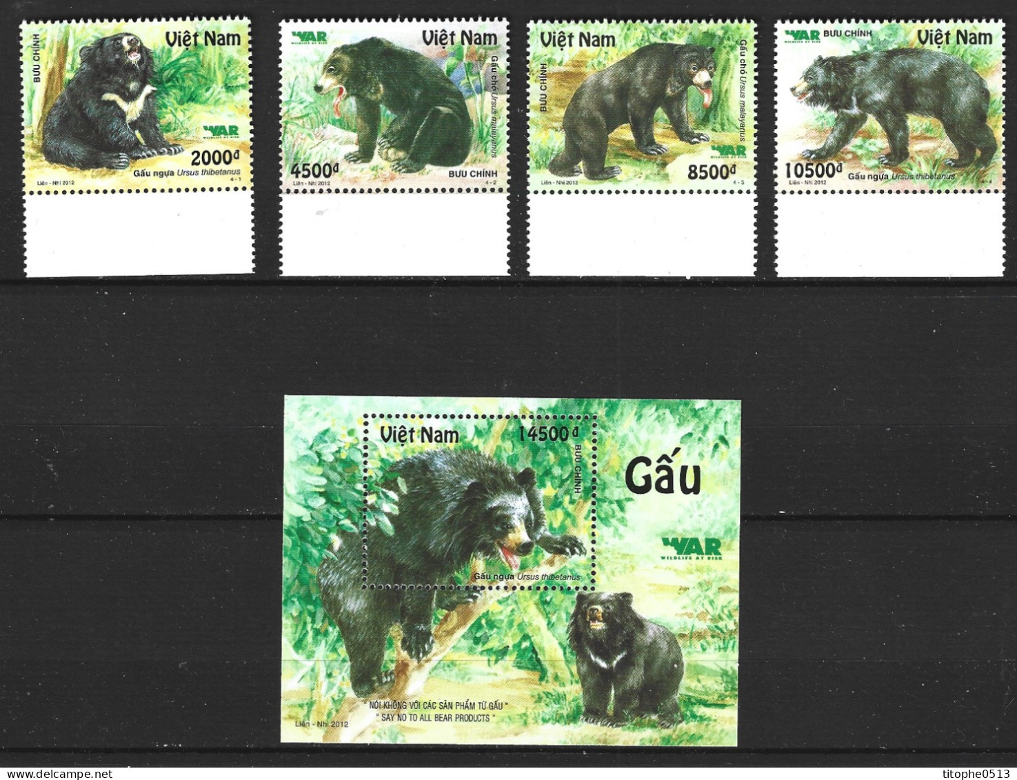 VIET NAM. N°2406-9 + BF 141 De 2012. Ours. - Bears