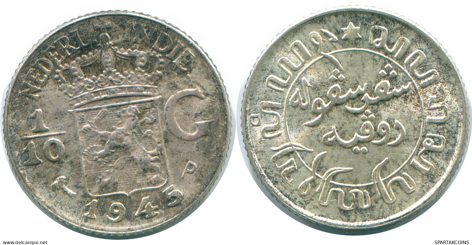 1/10 GULDEN 1945 P NIEDERLANDE OSTINDIEN SILBER Koloniale Münze #NL14109.3.D.A - Niederländisch-Indien