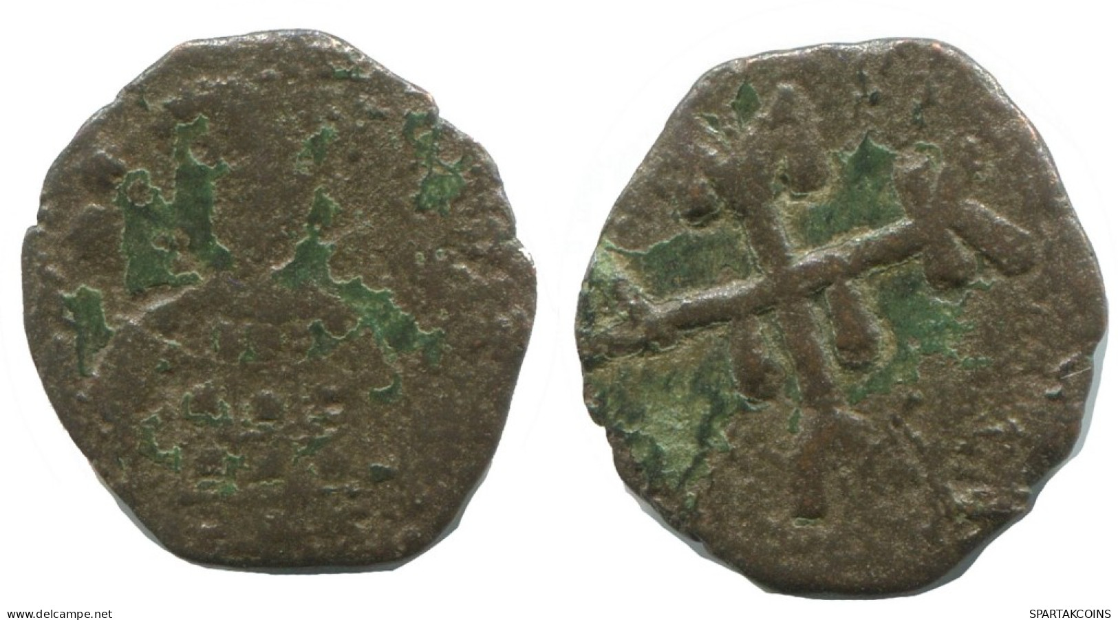 JESUS CHRIST ANONYMOUS CROSS FOLLIS Antique BYZANTIN Pièce 2.1g/18m #AF801.12.F.A - Byzantinische Münzen