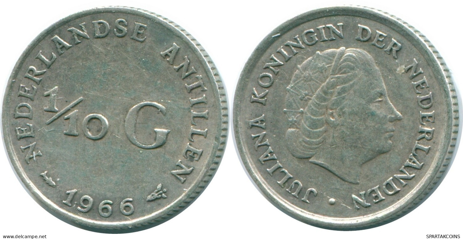 1/10 GULDEN 1966 ANTILLAS NEERLANDESAS PLATA Colonial Moneda #NL12781.3.E.A - Antilles Néerlandaises