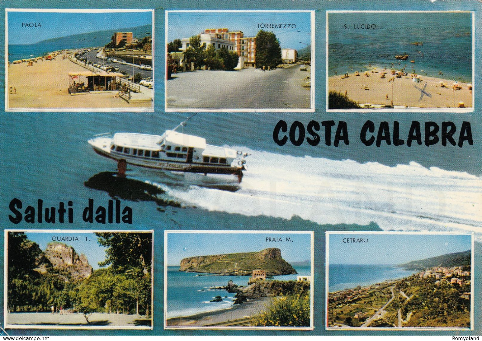 CARTOLINA  C16 COSTA CALABRA-SALUTI DALLA COSTA CALABRA-PAOLA-GUARDIA T.-PRAIA M.-CETRARO-TORREMEZZO-VIAGGIATA 1975 - Cosenza