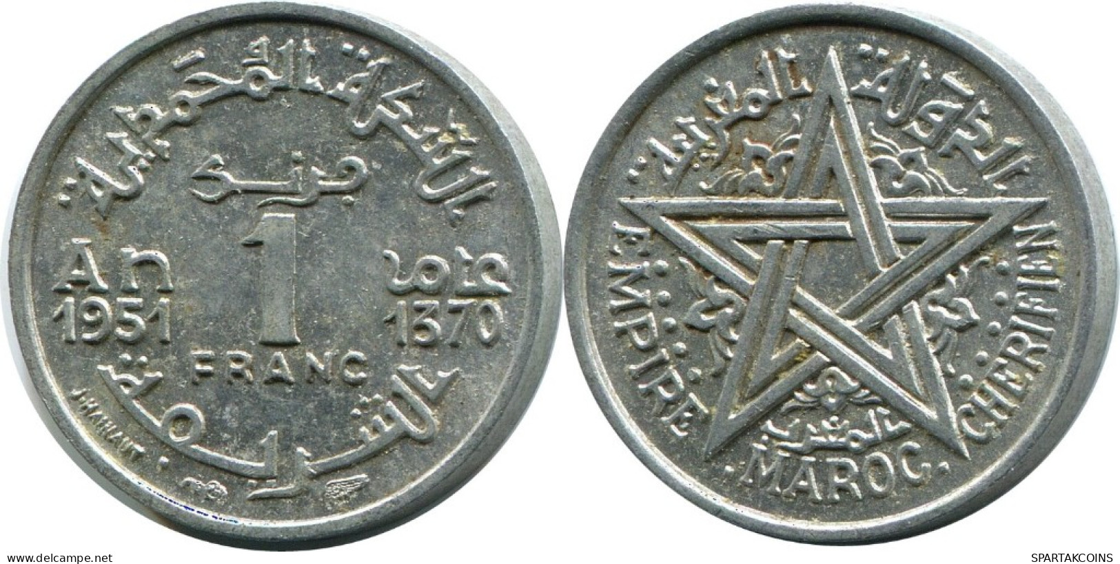 1 FRANC 1951 MOROCCO Islamisch Münze #AH696.3.D.A - Marocco