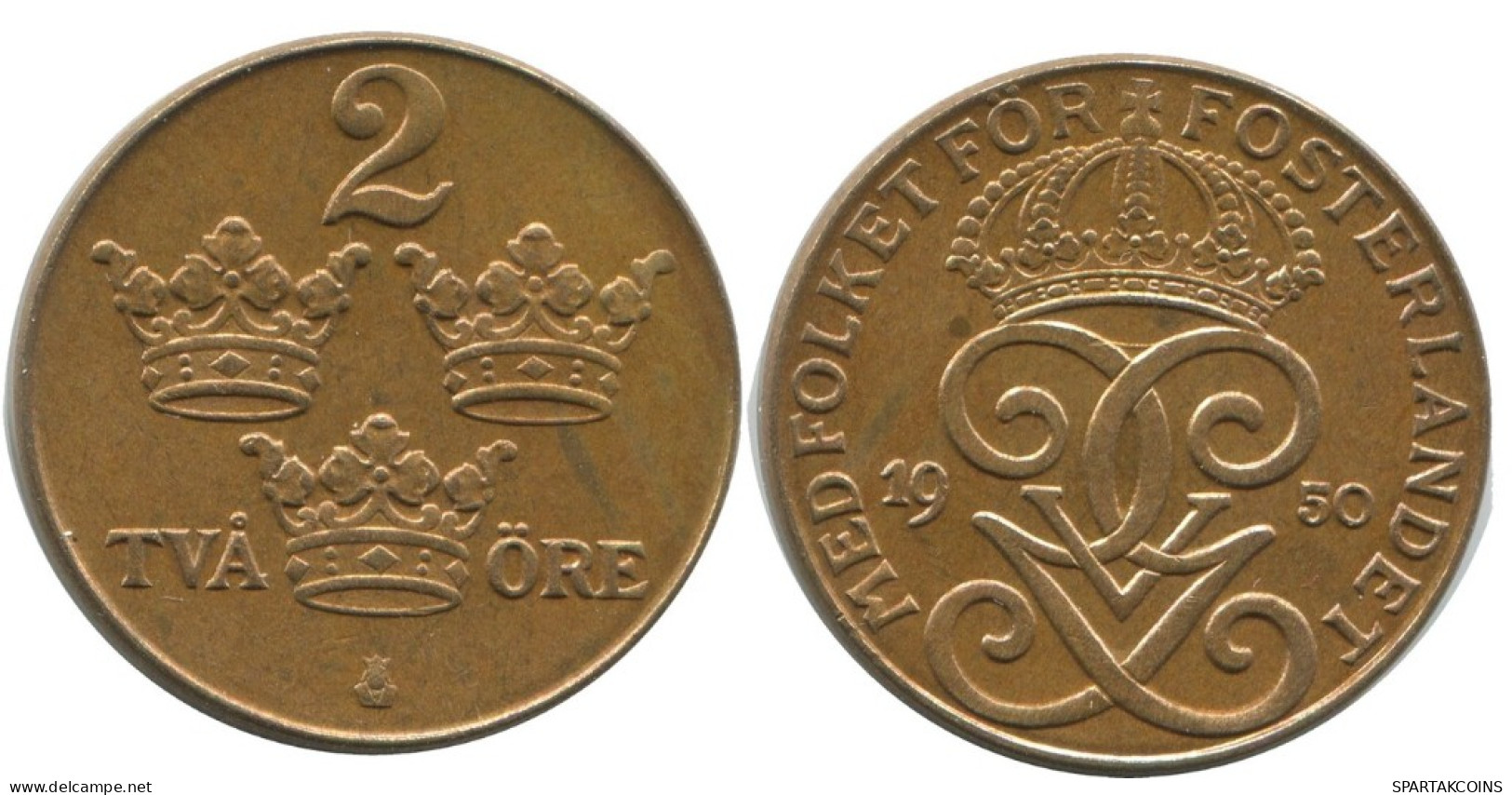 2 ORE 1950 SCHWEDEN SWEDEN Münze #AC825.2.D.A - Svezia