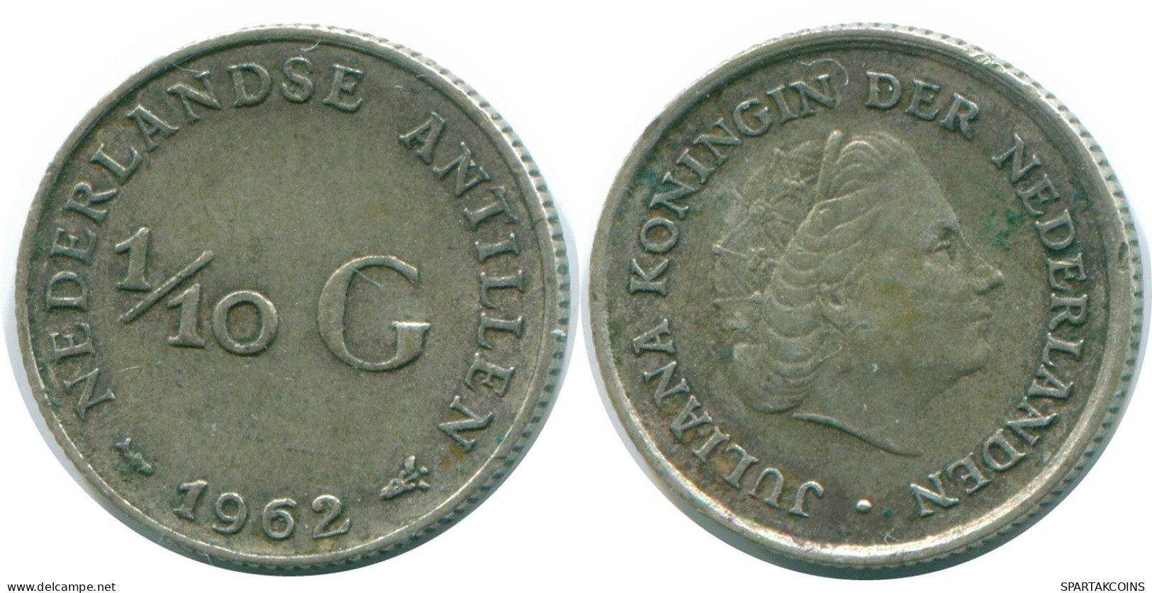 1/10 GULDEN 1962 NETHERLANDS ANTILLES SILVER Colonial Coin #NL12435.3.U.A - Antilles Néerlandaises