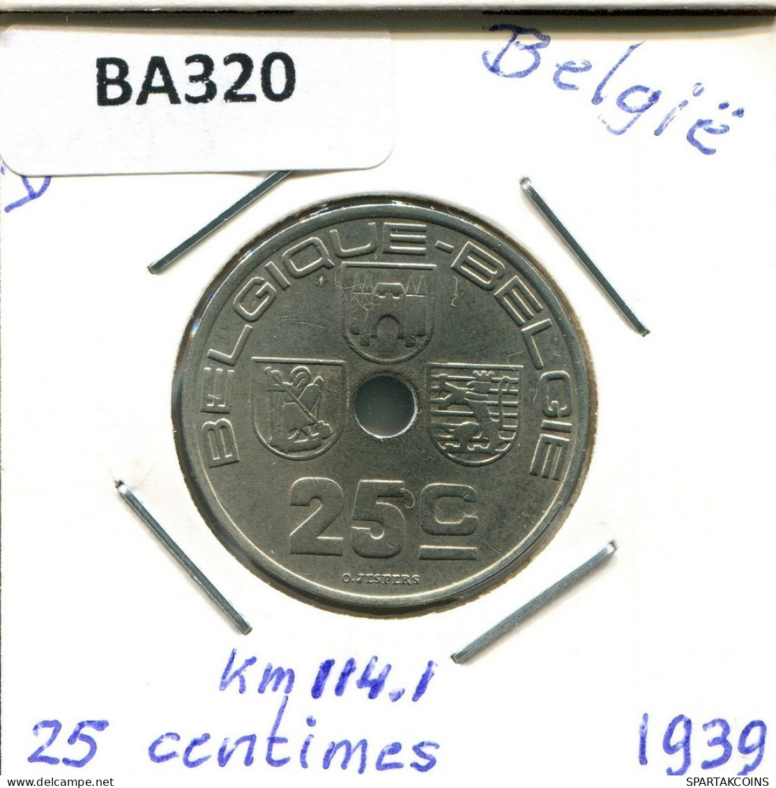 25 CENTIMES 1939 BELGIQUE-BELGIE BELGIUM Coin #BA320.U.A - 25 Cent