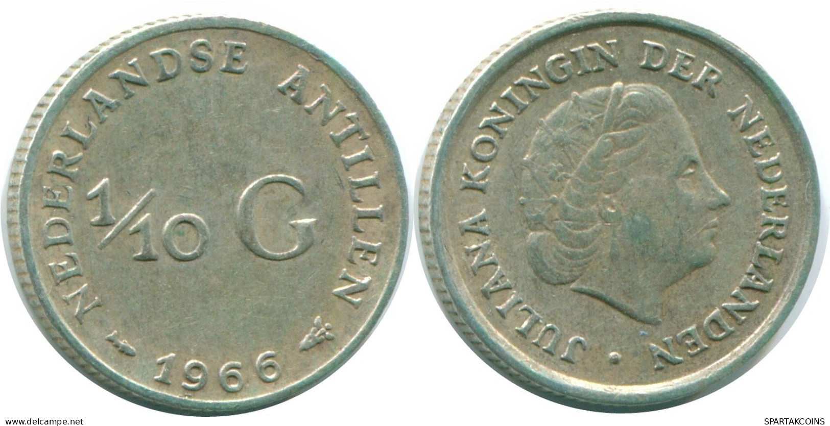 1/10 GULDEN 1966 NETHERLANDS ANTILLES SILVER Colonial Coin #NL12677.3.U.A - Netherlands Antilles