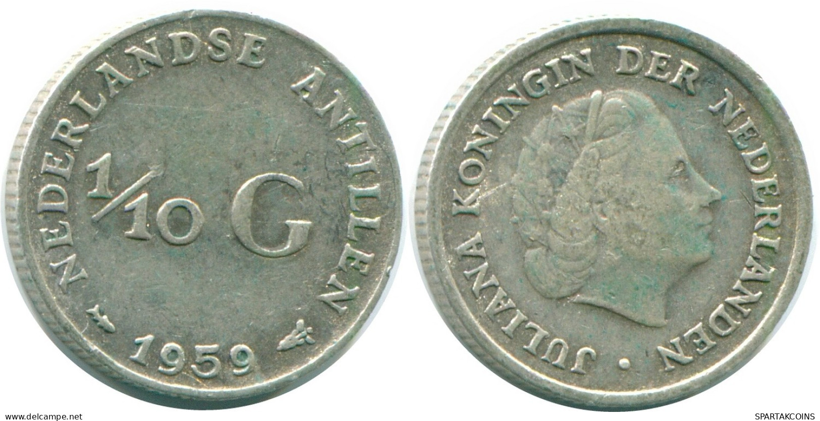 1/10 GULDEN 1959 ANTILLAS NEERLANDESAS PLATA Colonial Moneda #NL12207.3.E.A - Netherlands Antilles