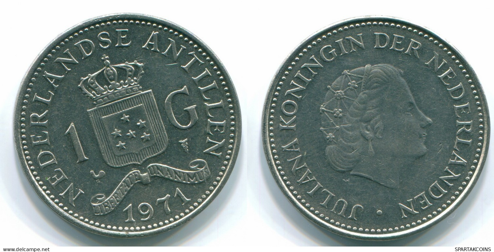 1 GULDEN 1971 NETHERLANDS ANTILLES Nickel Colonial Coin #S11996.U.A - Netherlands Antilles