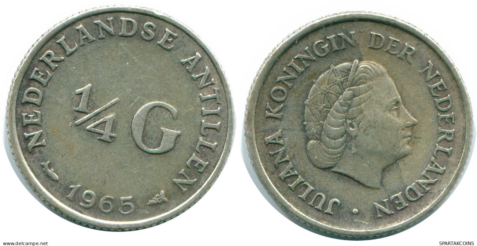 1/4 GULDEN 1965 NETHERLANDS ANTILLES SILVER Colonial Coin #NL11356.4.U.A - Antilles Néerlandaises