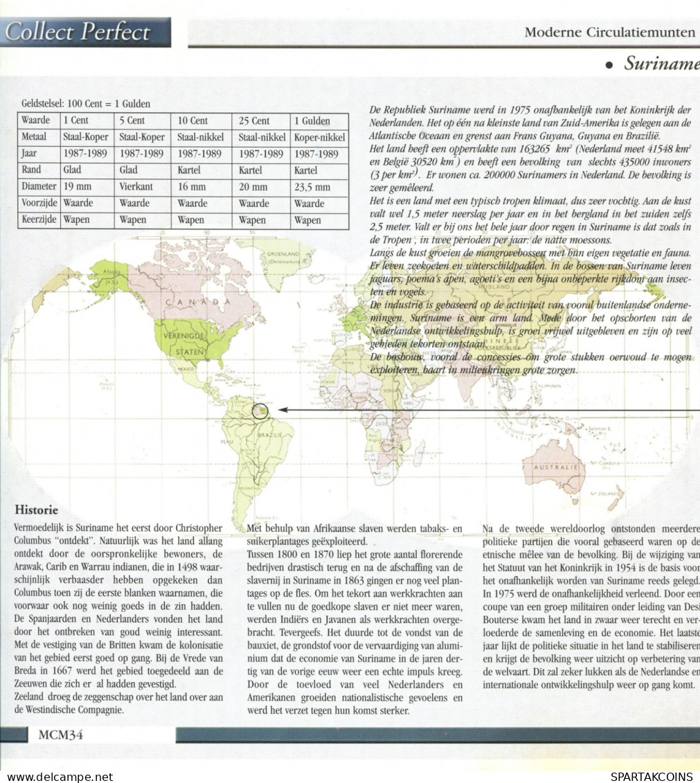 SURINAME 1987-1989 Coin SET 1. 5. 10. 25 CENT. 1 GULDEN UNC #SET1178.5.U.A - Surinam 1975 - ...