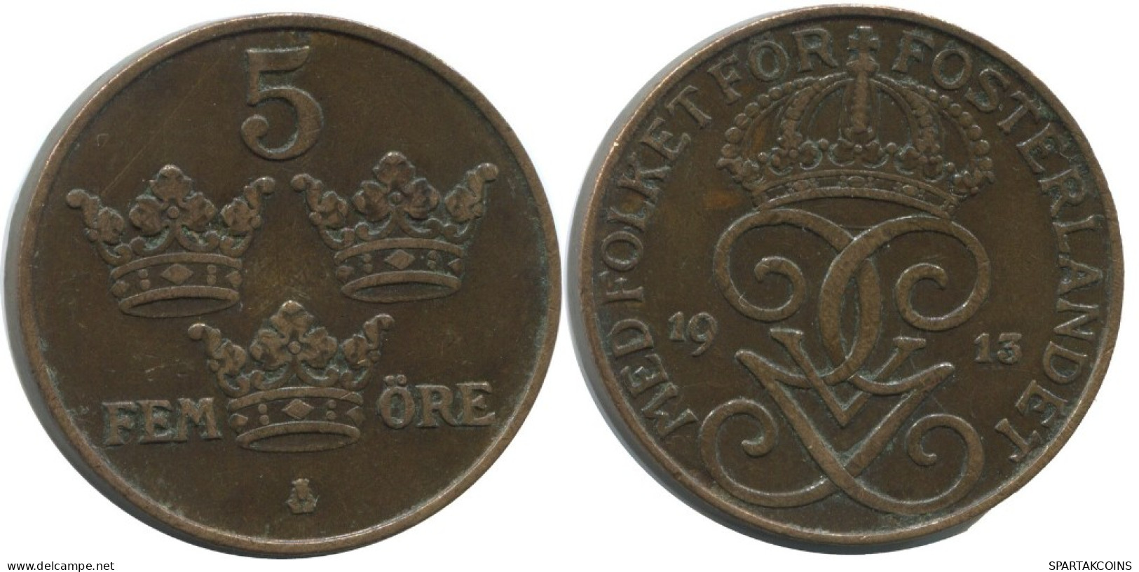 5 ORE 1913 SUÈDE SWEDEN Pièce #AC460.2.F.A - Sweden