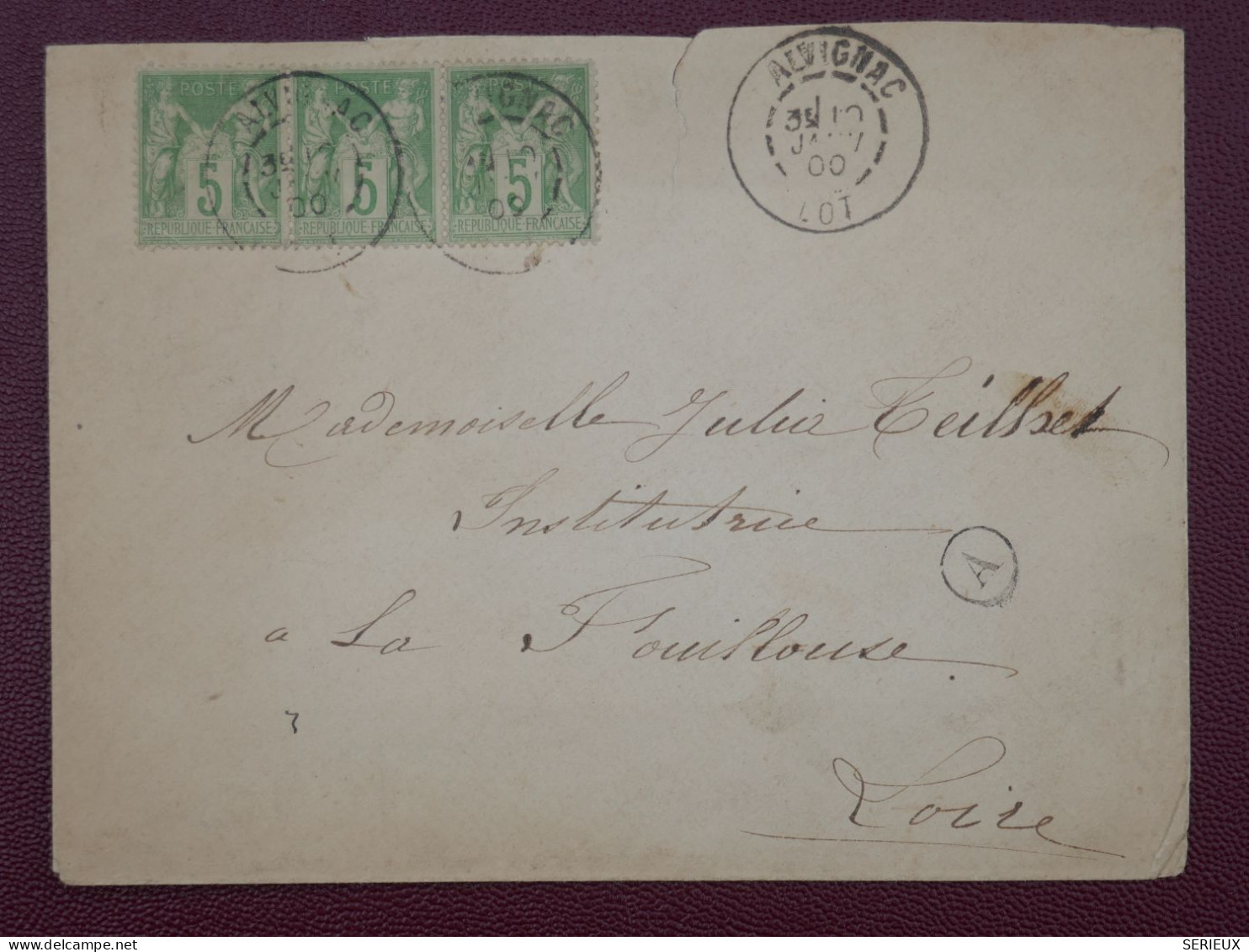 FRANCE BELLE  LETTRE  1900  ALVIGNAC A LA FOUILLOUSE  + BANDE SAGE 5C +AFF. INTERESSANT . DP8 - 1877-1920: Semi Modern Period