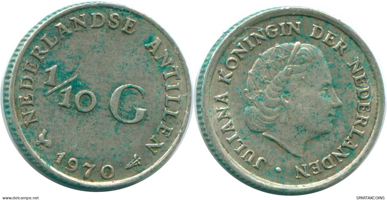 1/10 GULDEN 1970 ANTILLES NÉERLANDAISES ARGENT Colonial Pièce #NL13107.3.F.A - Antilles Néerlandaises