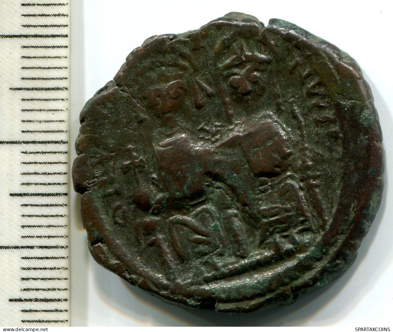 JUSTINII And SOPHIA AE Follis Thessalonica 527AD Large M NIKO #ANC12432.75.D.A - Byzantine