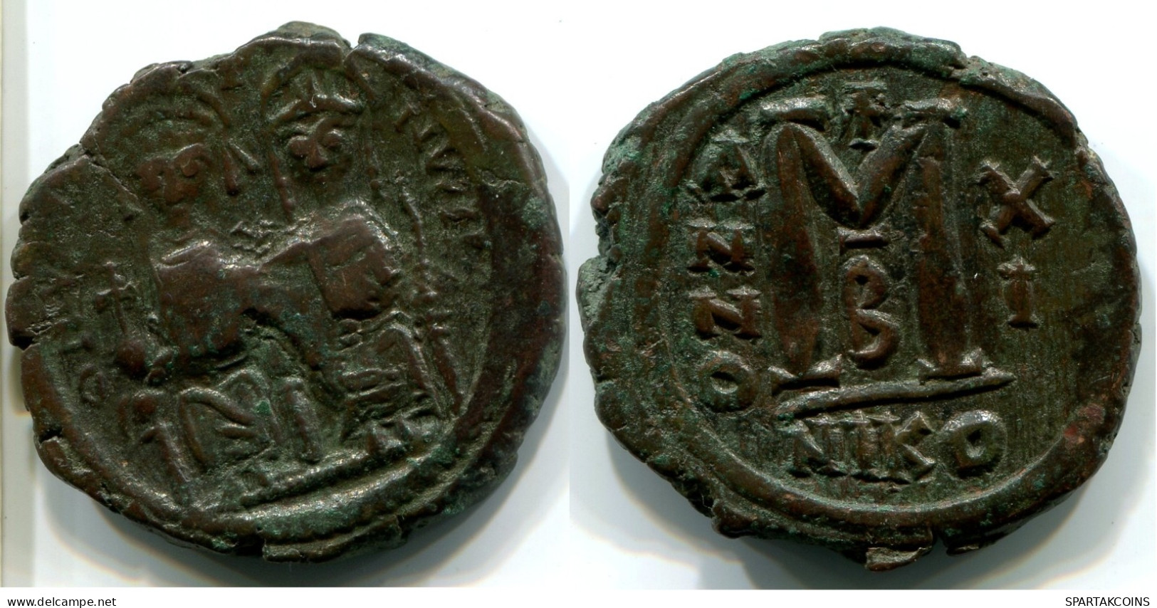 JUSTINII And SOPHIA AE Follis Thessalonica 527AD Large M NIKO #ANC12432.75.D.A - Byzantine