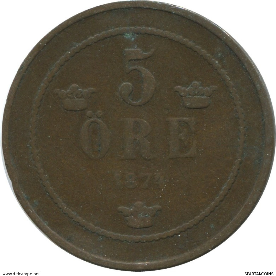 5 ORE 1874 SUECIA SWEDEN Moneda #AC577.2.E.A - Suède
