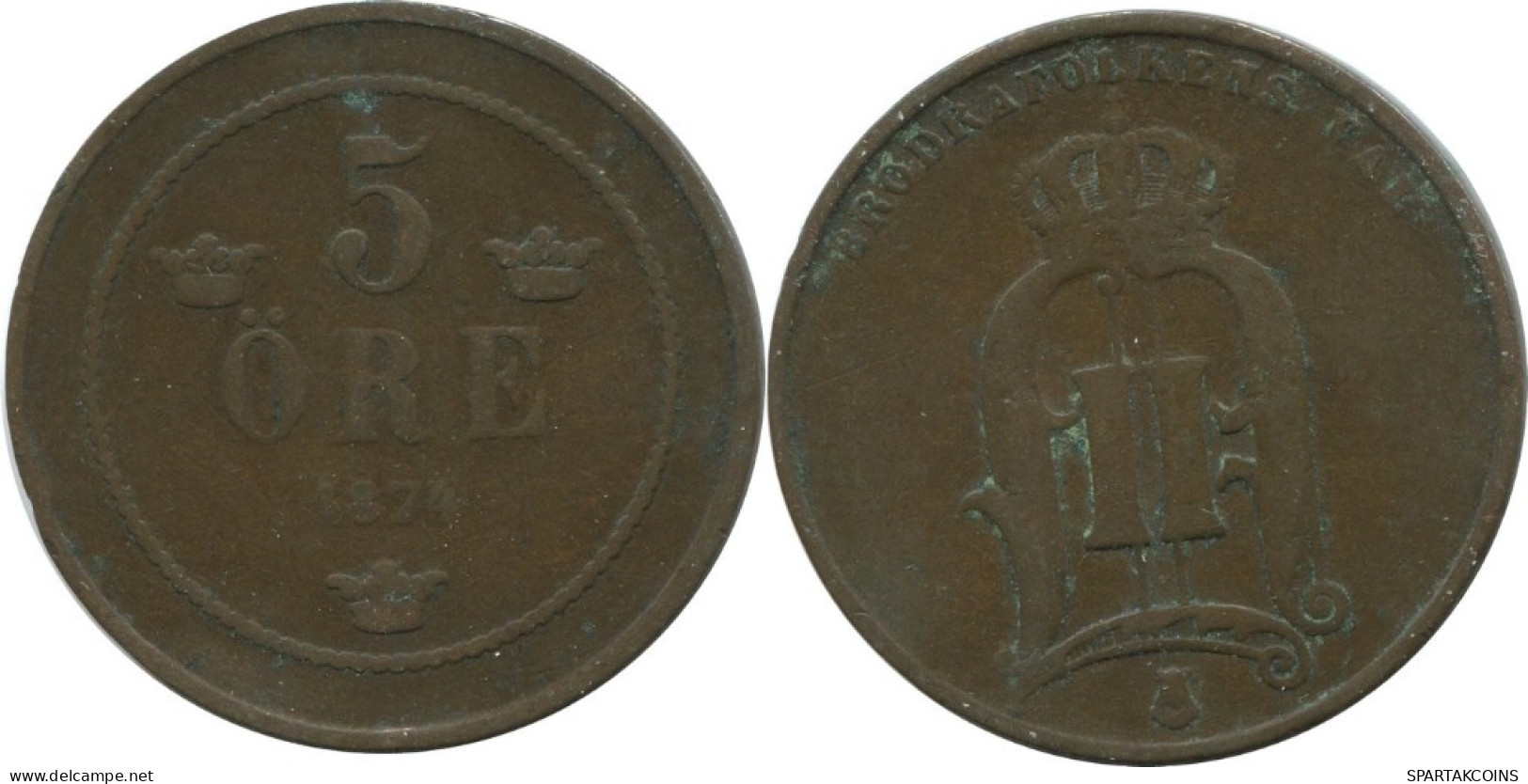 5 ORE 1874 SUECIA SWEDEN Moneda #AC577.2.E.A - Suède