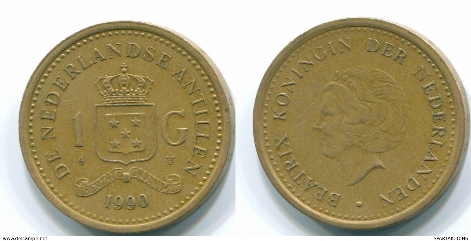 1 GULDEN 1990 ANTILLAS NEERLANDESAS Aureate Steel Colonial Moneda #S12115.E.A - Netherlands Antilles