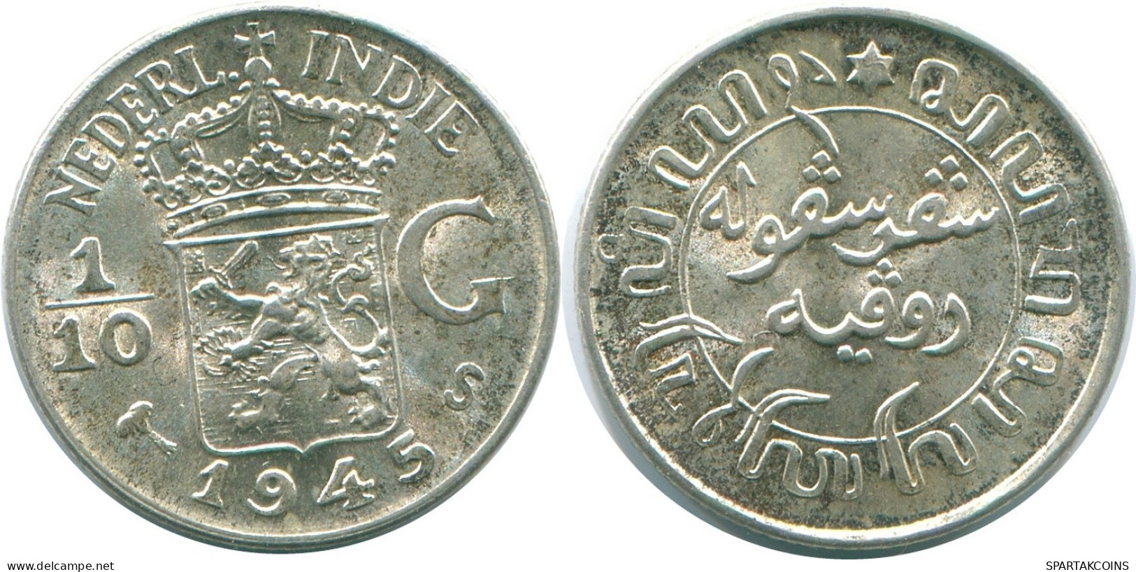1/10 GULDEN 1945 S NIEDERLANDE OSTINDIEN SILBER Koloniale Münze #NL14031.3.D.A - Niederländisch-Indien