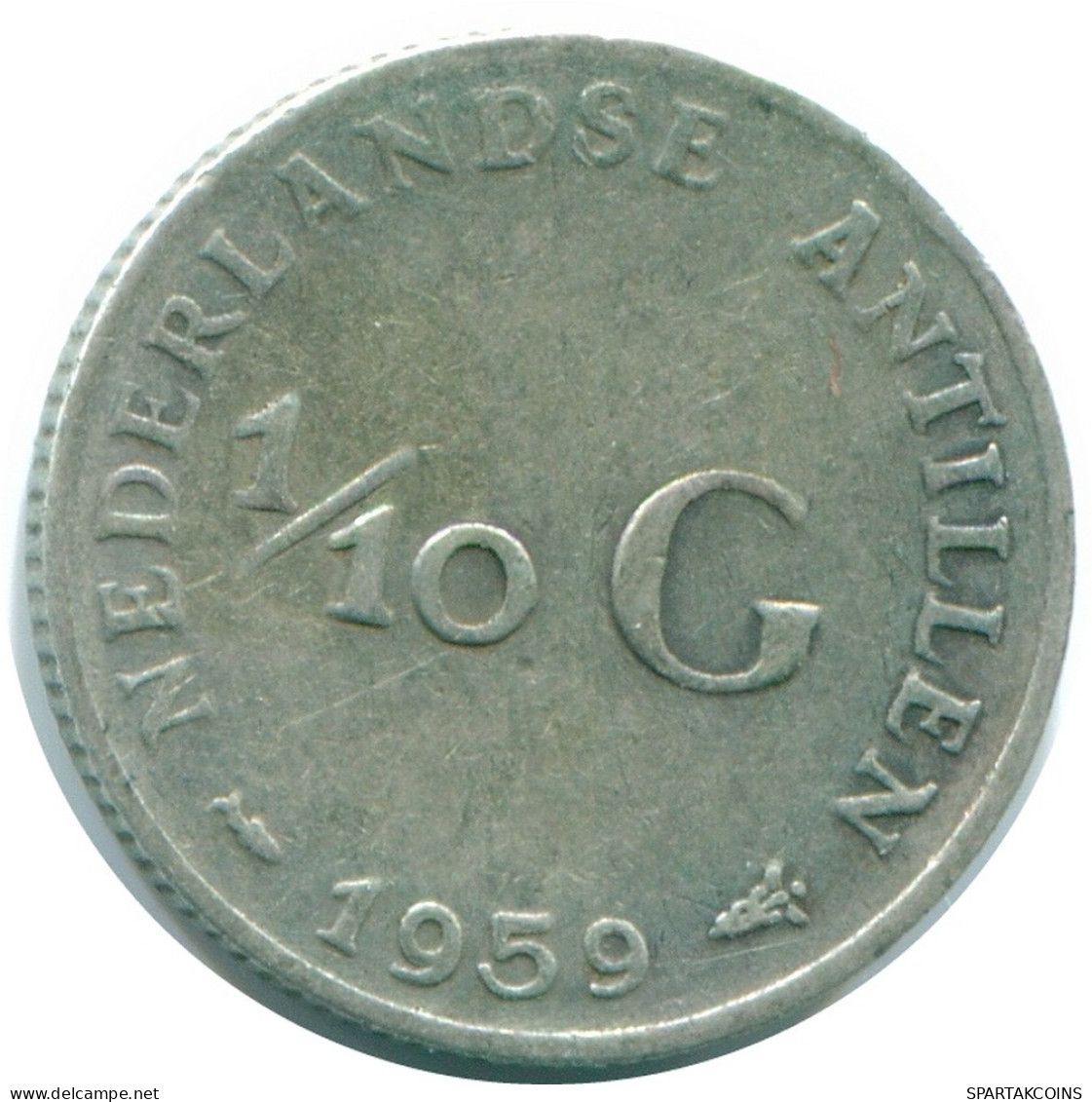 1/10 GULDEN 1959 ANTILLES NÉERLANDAISES ARGENT Colonial Pièce #NL12200.3.F.A - Antilles Néerlandaises