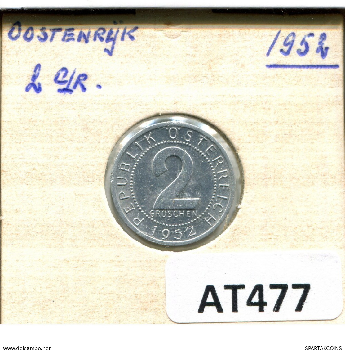 2 GROSCHEN 1952 AUSTRIA Moneda #AT477.E.A - Austria