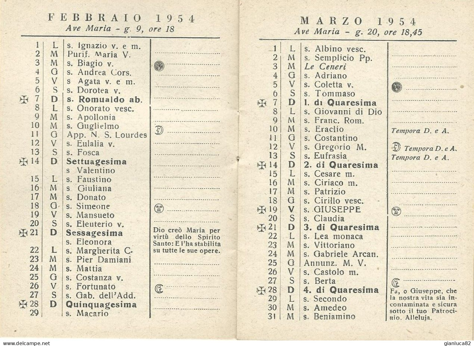 Lotto N.5 Calendarietti Jte Ad Joseph Opera Divino Amore Napoli 1953,1954,1963,1971,1972 Come Da Foto 12,0 X 8,5 Cm - Petit Format : 1941-60