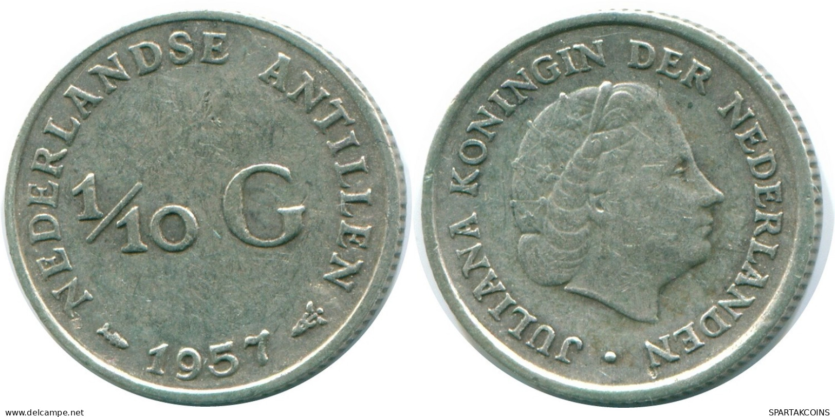 1/10 GULDEN 1957 ANTILLAS NEERLANDESAS PLATA Colonial Moneda #NL12145.3.E.A - Antilles Néerlandaises