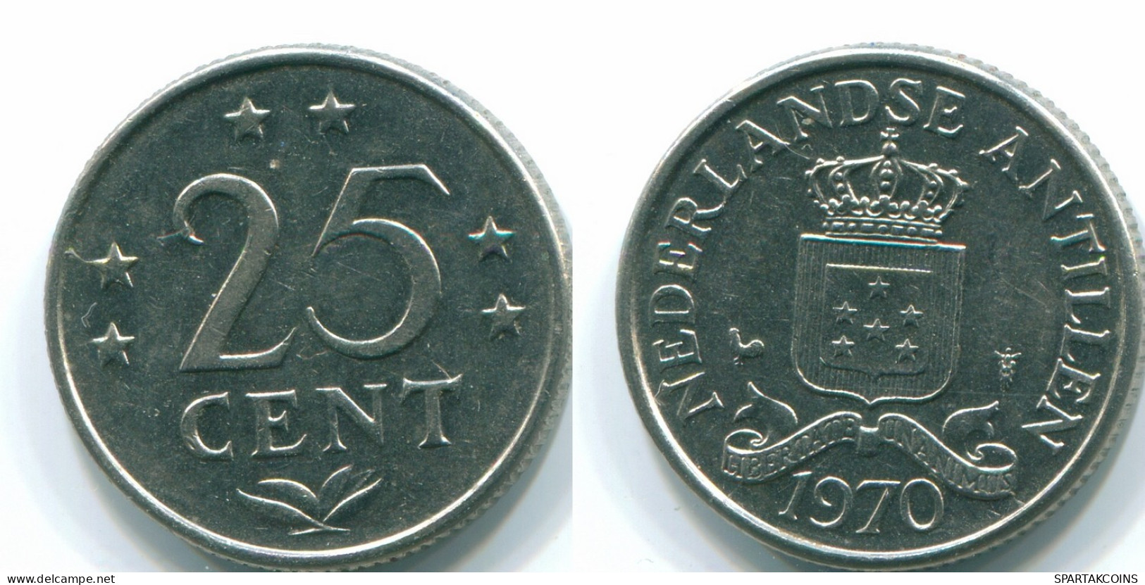 25 CENTS 1970 NETHERLANDS ANTILLES Nickel Colonial Coin #S11414.U.A - Antilles Néerlandaises