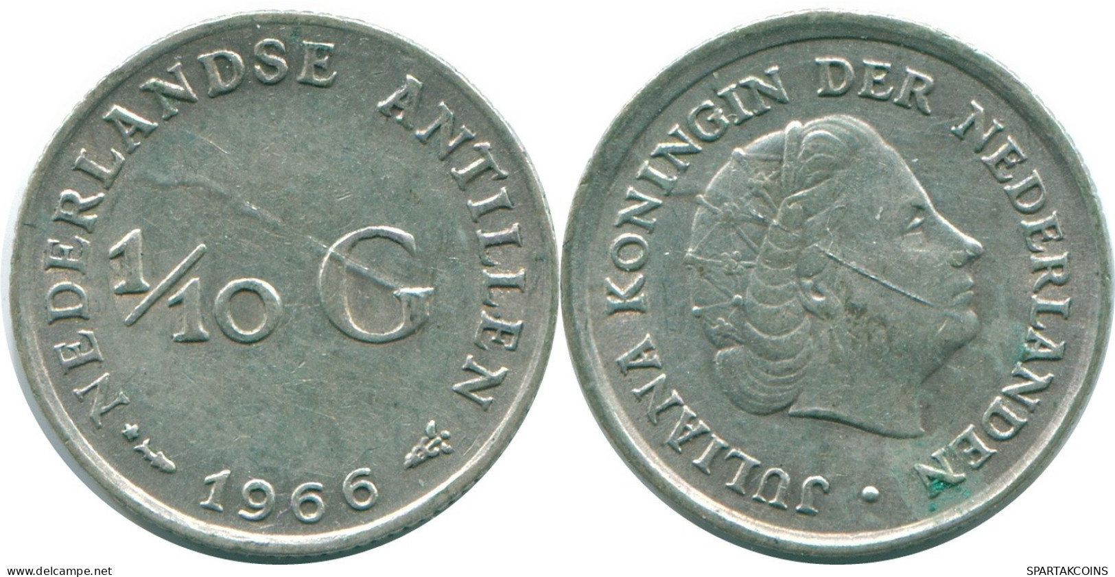 1/10 GULDEN 1966 NETHERLANDS ANTILLES SILVER Colonial Coin #NL12901.3.U.A - Netherlands Antilles