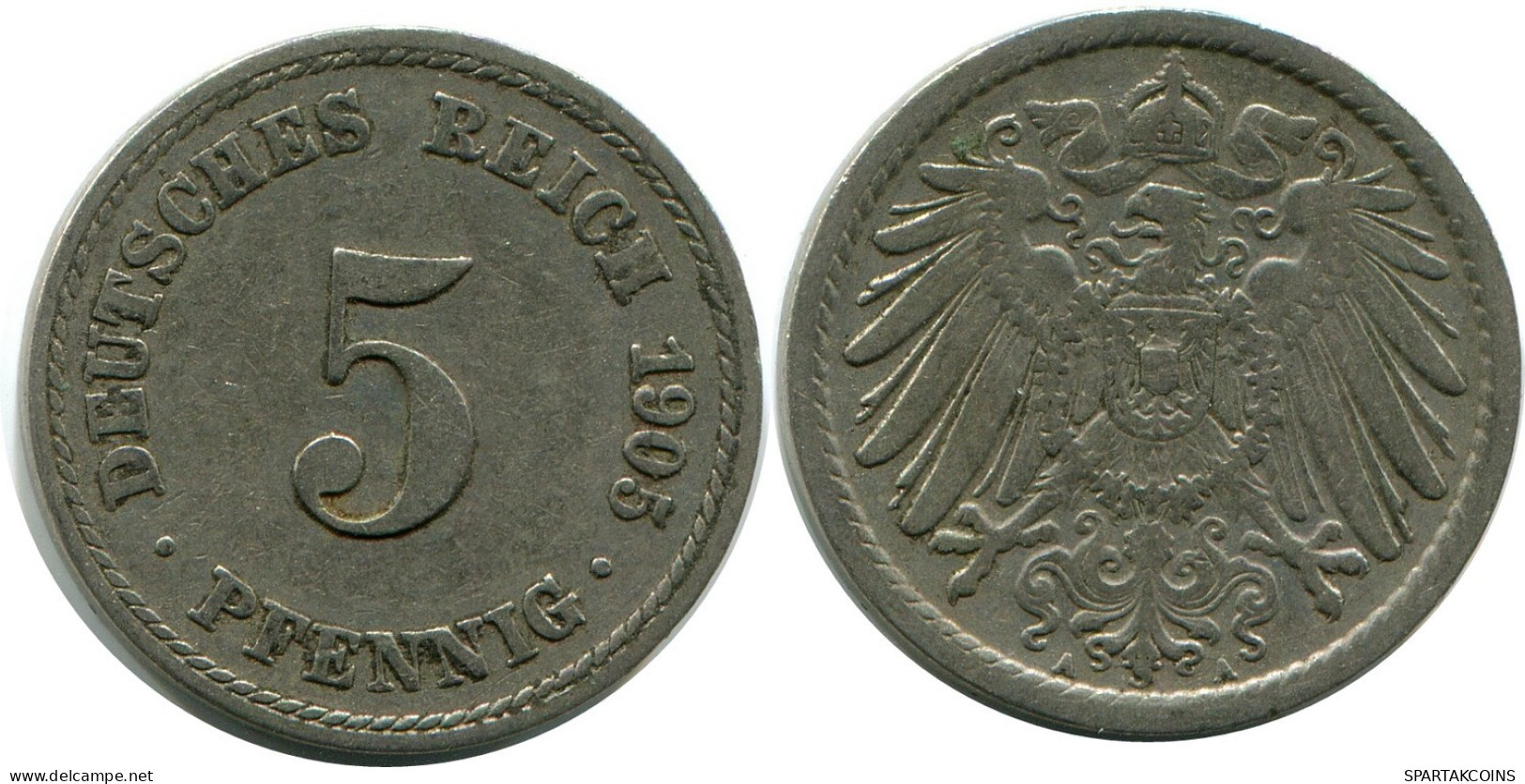 5 PFENNIG 1905 A DEUTSCHLAND Münze GERMANY #DB167.D.A - 5 Pfennig