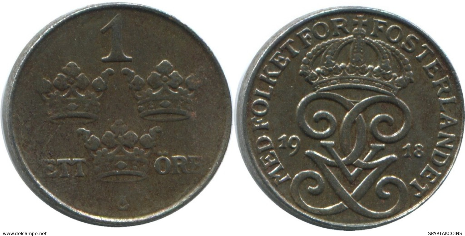 1 ORE 1918 SWEDEN Coin #AD183.2.U.A - Zweden