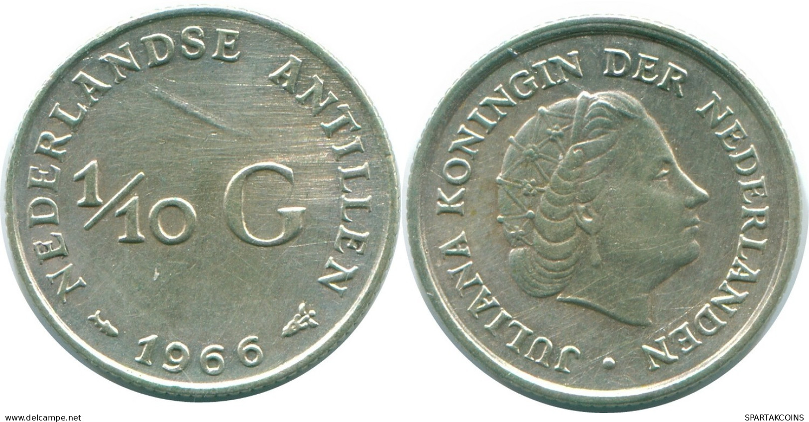 1/10 GULDEN 1966 ANTILLES NÉERLANDAISES ARGENT Colonial Pièce #NL12725.3.F.A - Netherlands Antilles