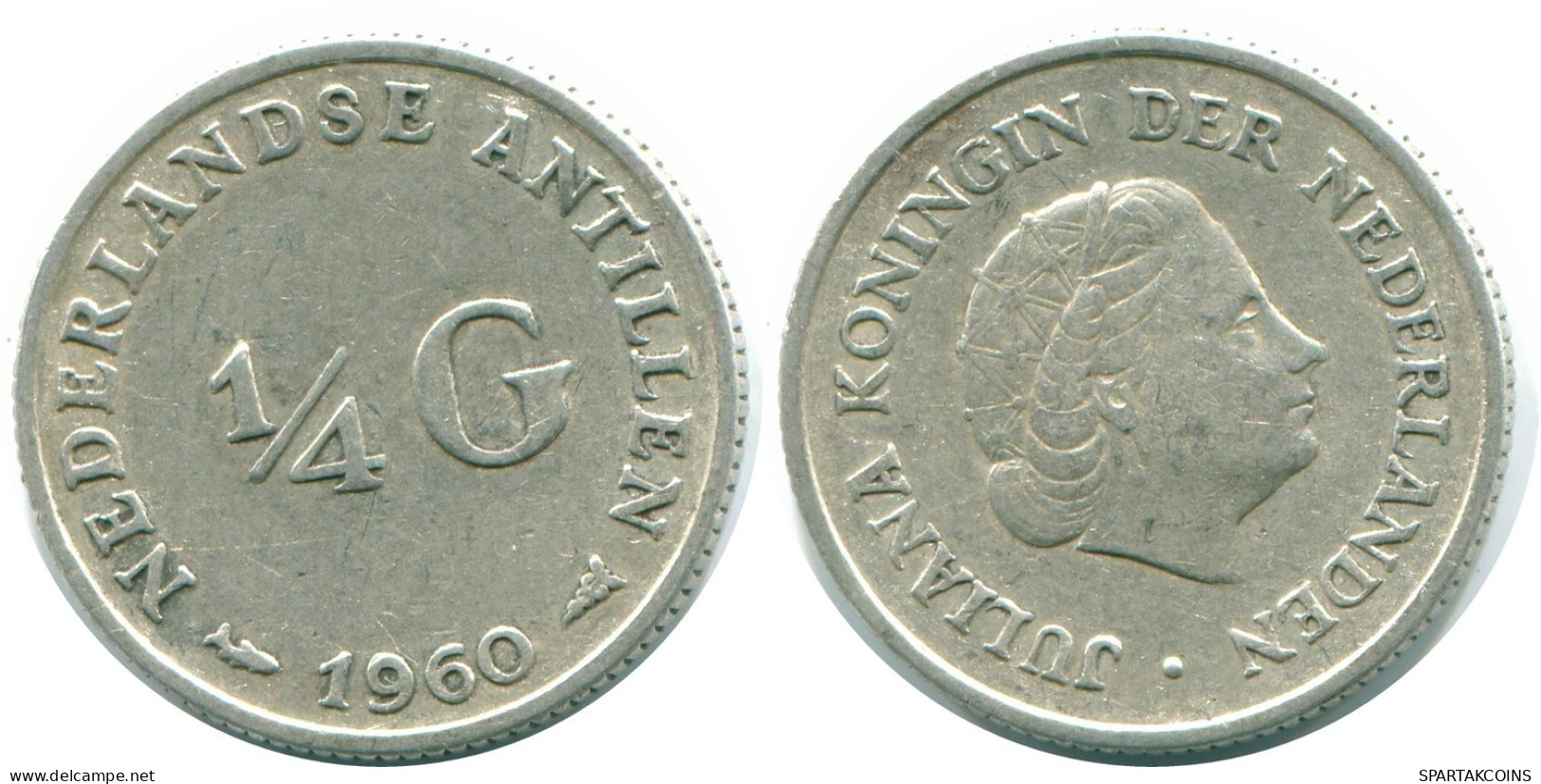 1/4 GULDEN 1960 ANTILLAS NEERLANDESAS PLATA Colonial Moneda #NL11039.4.E.A - Netherlands Antilles