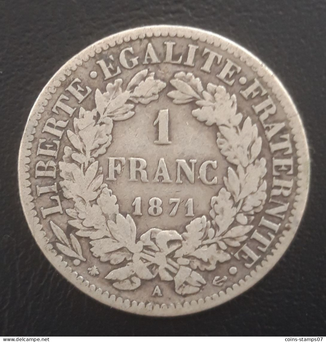 France - 1 Franc Cérès 1871 A - 1 Franc