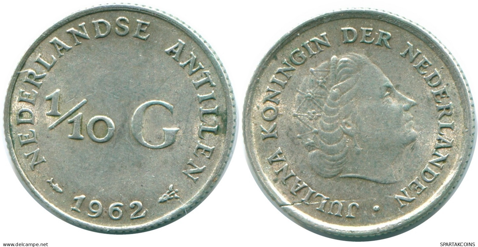 1/10 GULDEN 1962 NETHERLANDS ANTILLES SILVER Colonial Coin #NL12367.3.U.A - Nederlandse Antillen