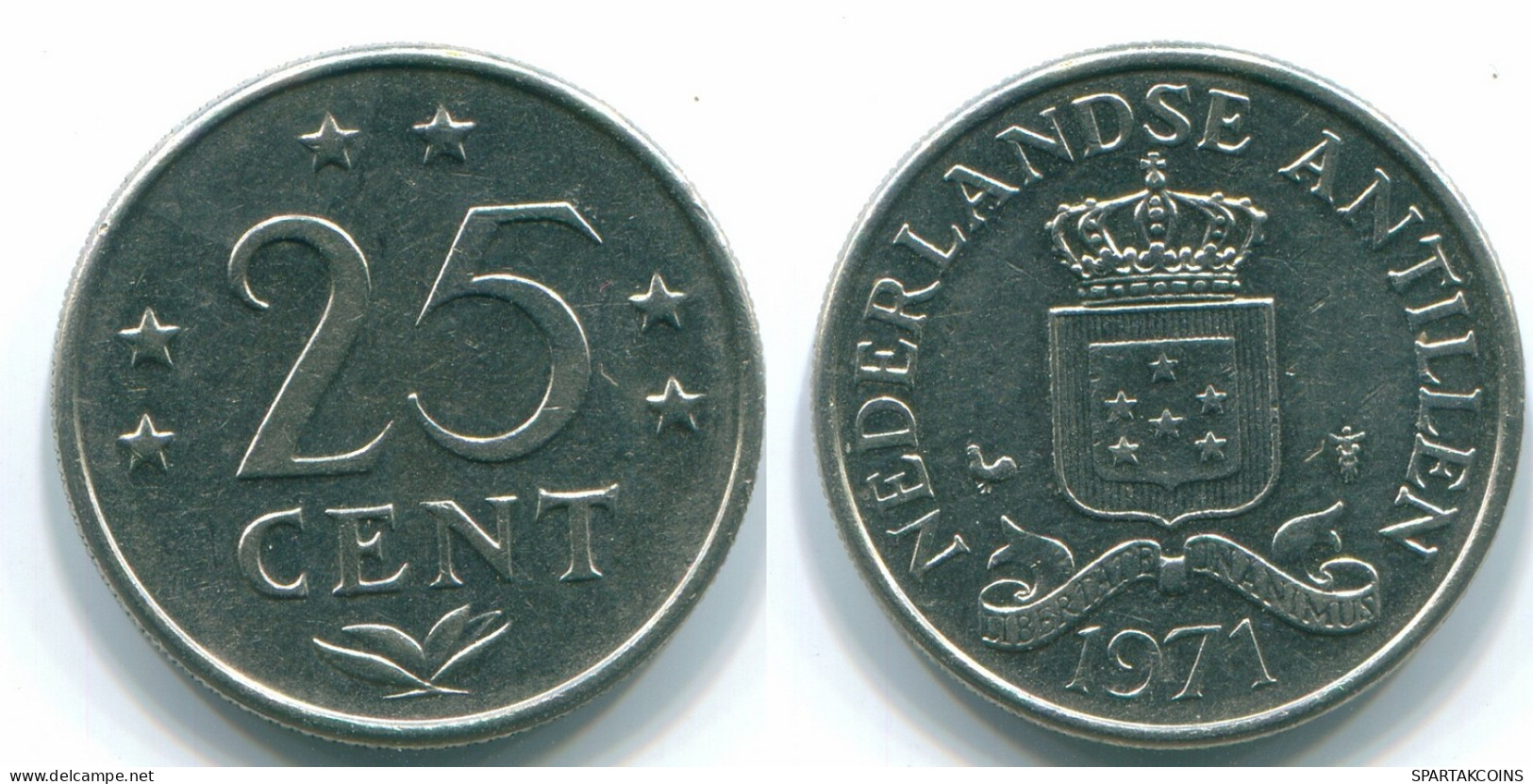 25 CENTS 1971 NIEDERLÄNDISCHE ANTILLEN Nickel Koloniale Münze #S11533.D.A - Antillas Neerlandesas