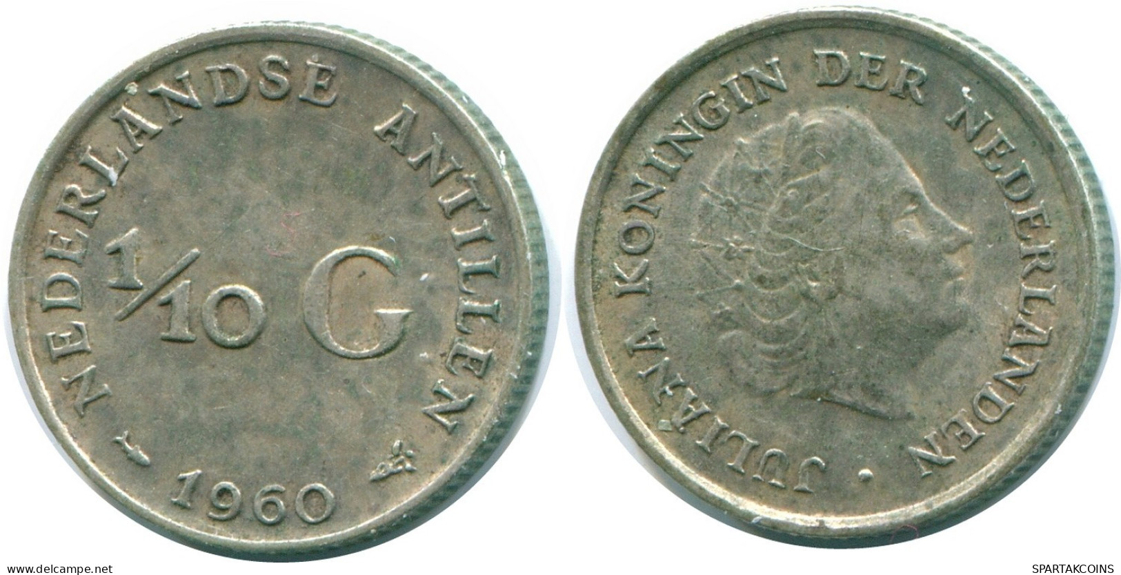 1/10 GULDEN 1960 ANTILLAS NEERLANDESAS PLATA Colonial Moneda #NL12340.3.E.A - Niederländische Antillen