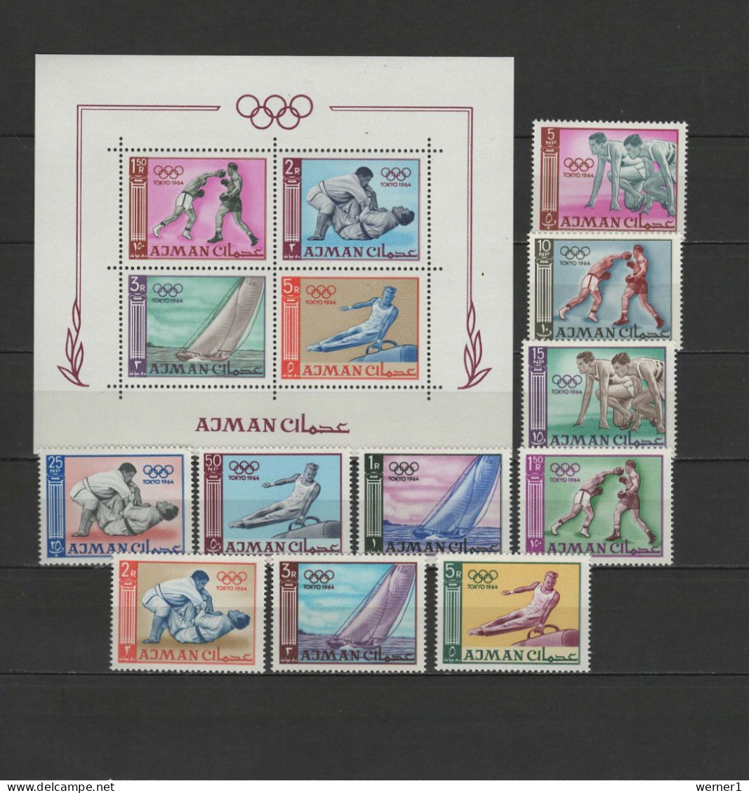Ajman 1965 Olympic Games Tokyo, Boxing, Judo, Athletics Etc. Set Of 10 + S/s MNH - Summer 1964: Tokyo