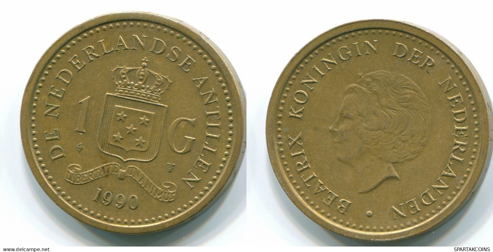 1 GULDEN 1990 NETHERLANDS ANTILLES Aureate Steel Colonial Coin #S12109.U.A - Netherlands Antilles