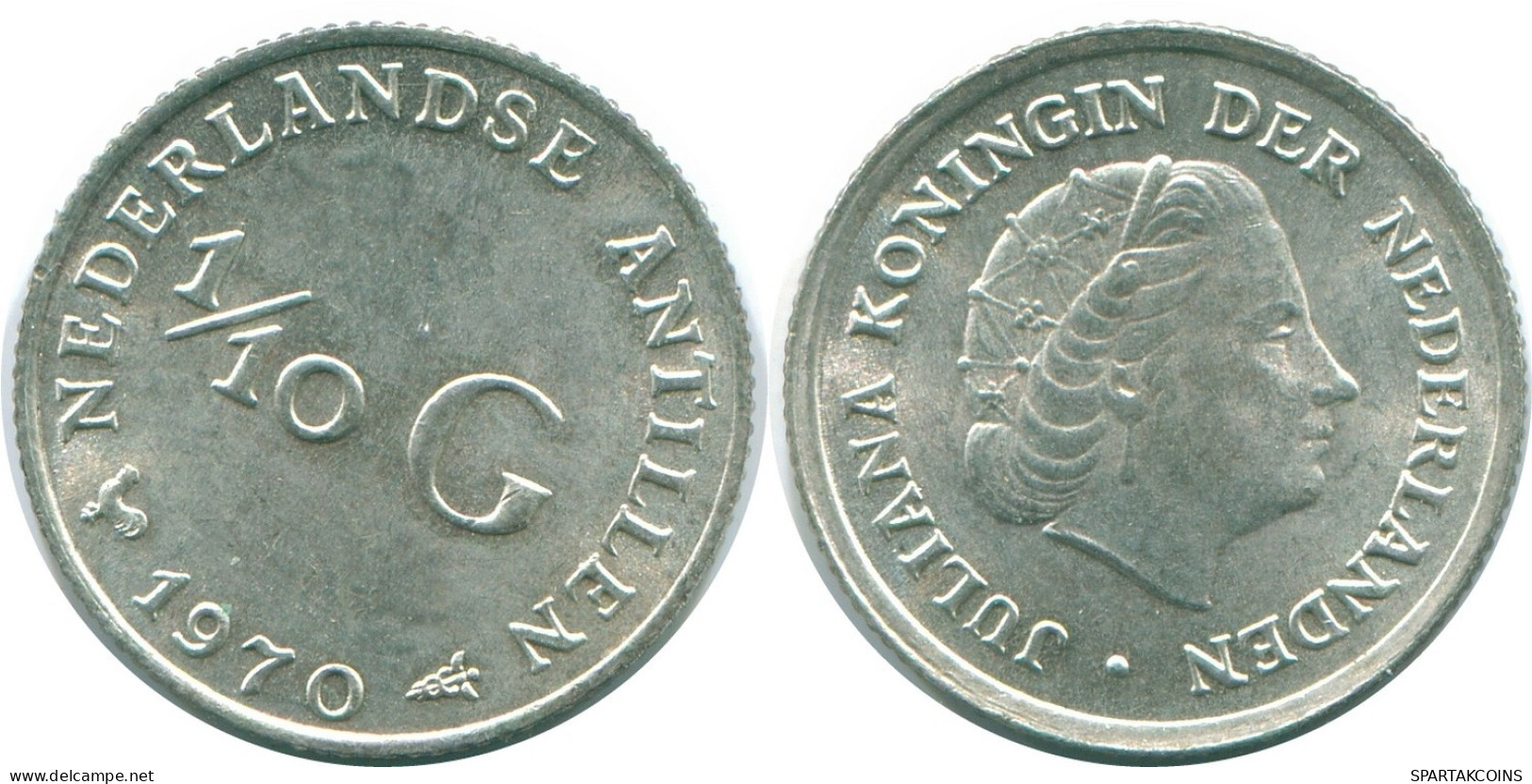 1/10 GULDEN 1970 NIEDERLÄNDISCHE ANTILLEN SILBER Koloniale Münze #NL12974.3.D.A - Netherlands Antilles
