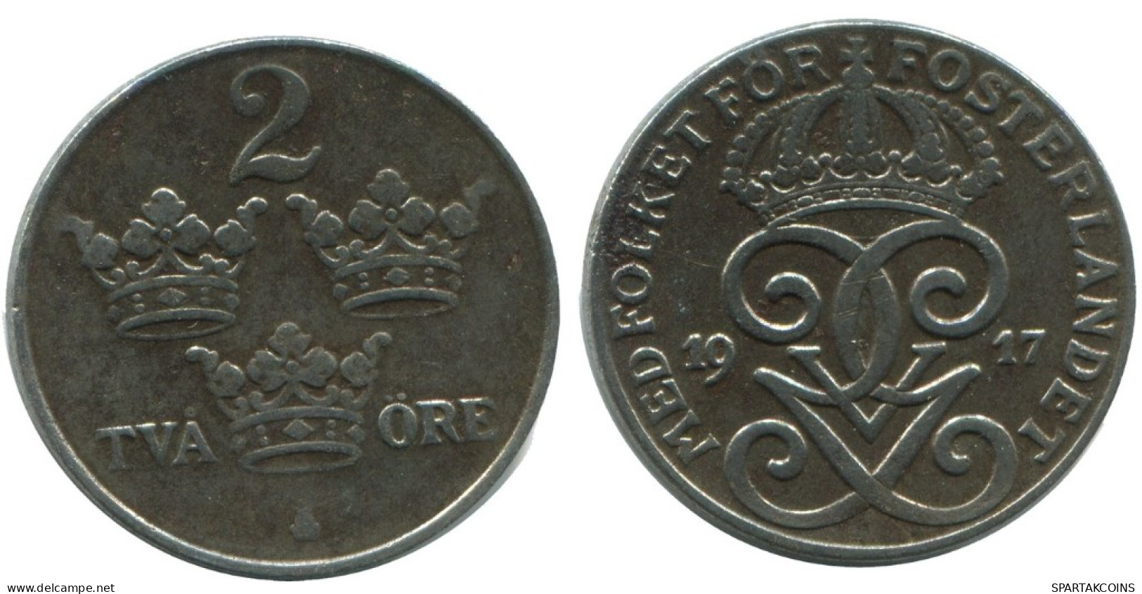 2 ORE 1917 SCHWEDEN SWEDEN Münze #AC821.2.D.A - Suède